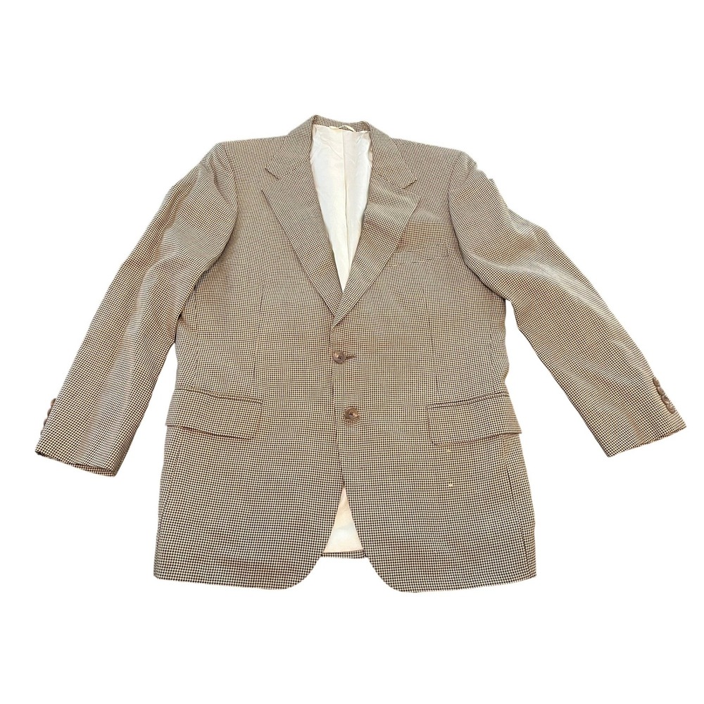 Tom‎ James Mens Houndstooth Blazer Tan Black Two Button Sports Coat Tailored